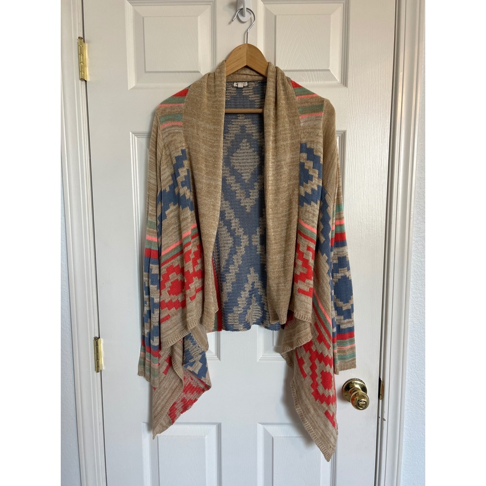 Eyeshadow Boho Southwestern Aztec Geometric Waterfall Cardigan L